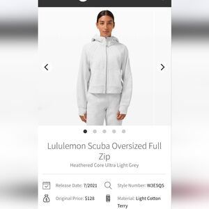 Lululemon Scuba Oversized Full Zip Heathered Light Grey Size M/L